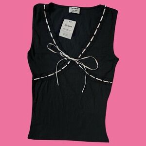 Cotton On Black Sleeveless V-Neck Tank with White Tie Detail